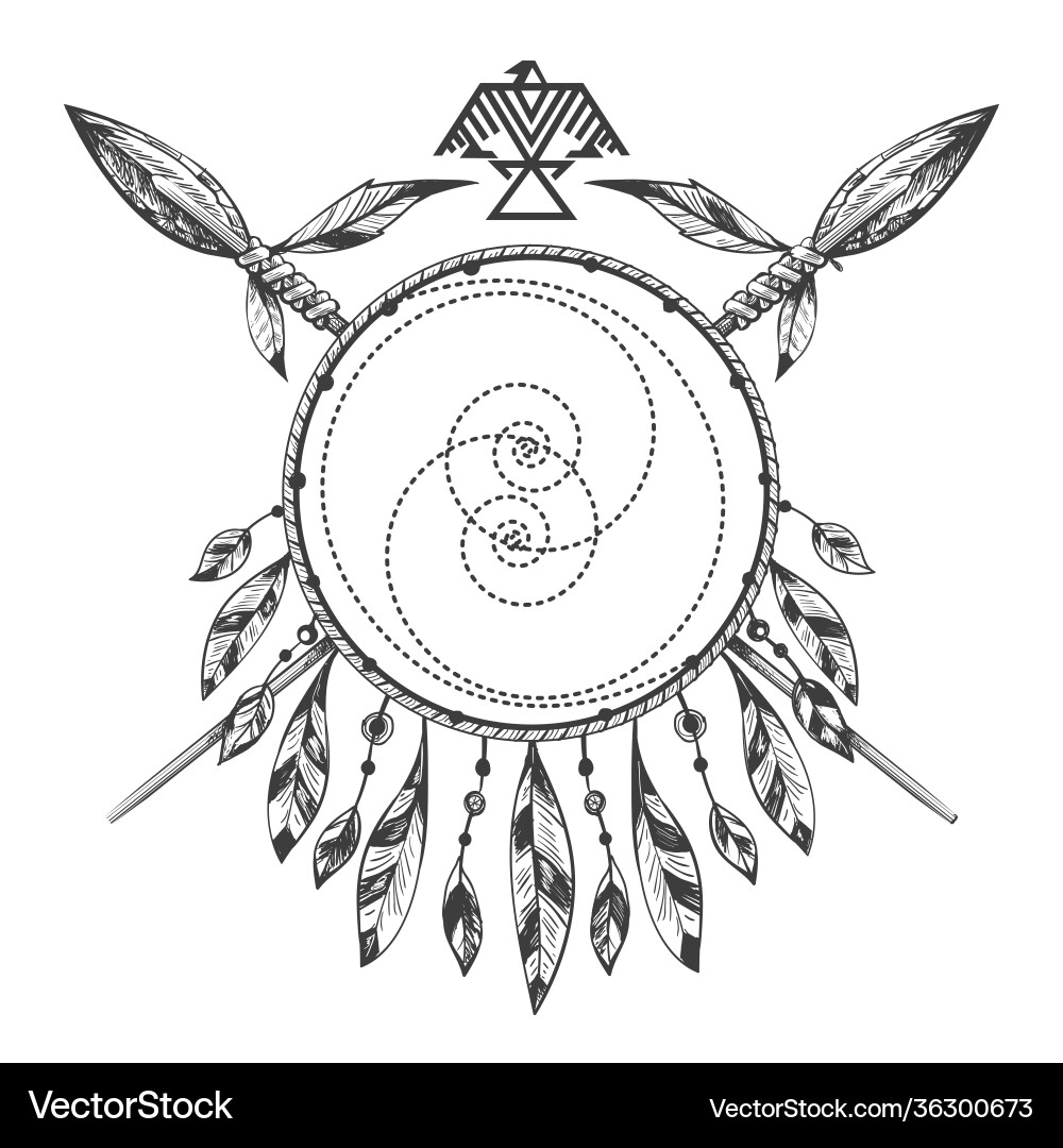 Native American Warrior Spear Tattoo Vector Image