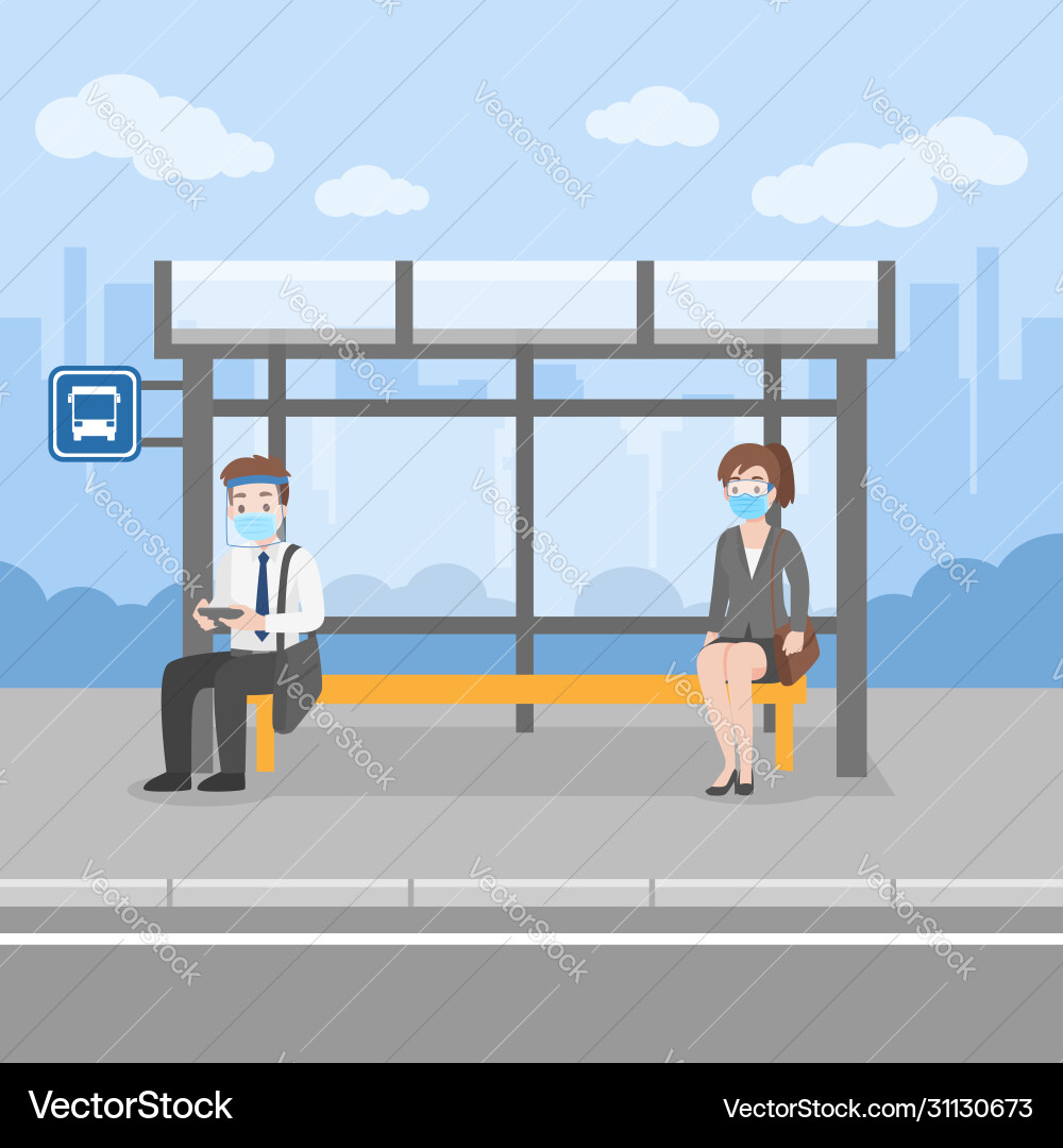 New normal life people waiting bus transport New normal life people waiting bus transport vector image