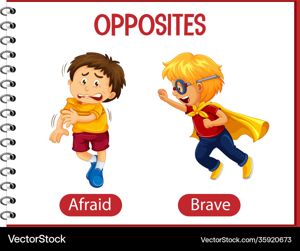 Opposite words with afraid and brave Opposite words with afraid and brave vector image