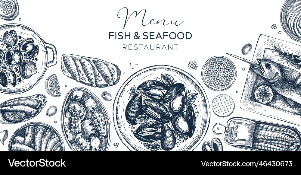 Seafood Restaurant Banner Design handgezeichnet Seafood Restaurant Banner Design handgezeichnet vektorbild