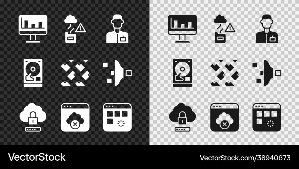 Set monitor with graph chart cloud technology Set monitor with graph chart cloud technology vector image