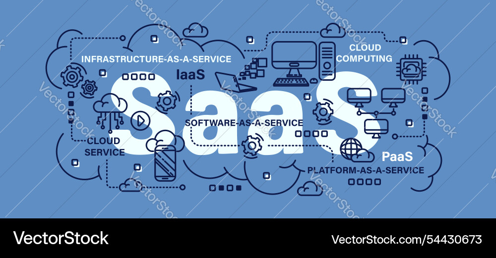 Software als Service oder Saas Cloud Computing Vektorbild