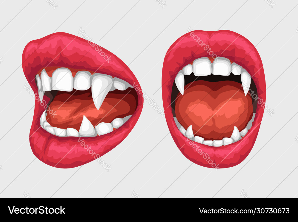 Vampire lips white teeth set Vampire lips white teeth set vector image