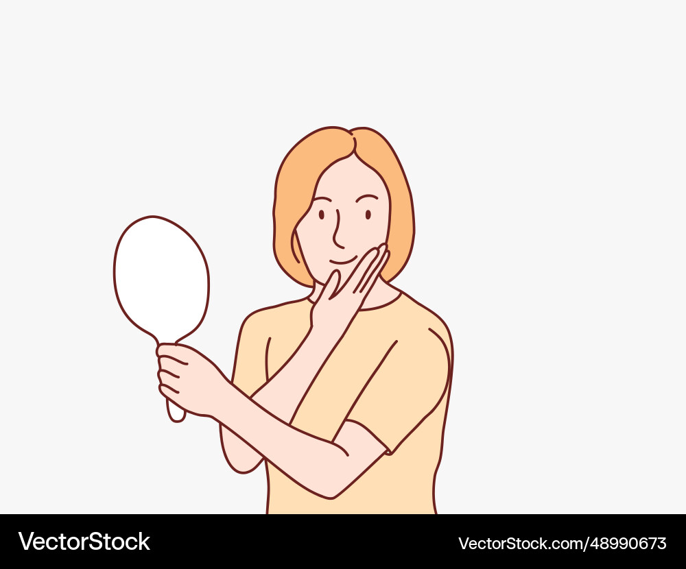 Woman Applying Makeup - Korean Style Vector Image