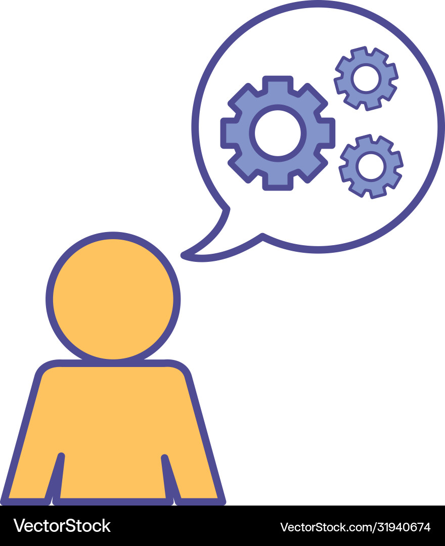 Avatar with gears inside bubble line and fill Vector Image