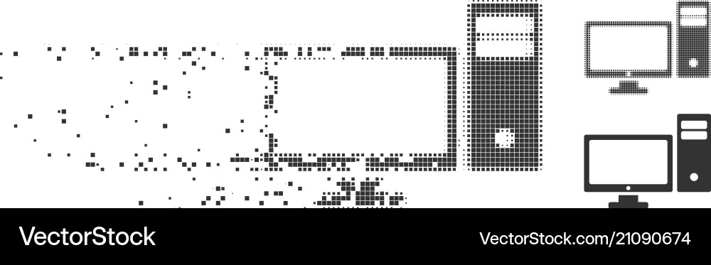 Dissolved pixel halftone personal computer icon Dissolved pixel halftone personal computer icon vector image
