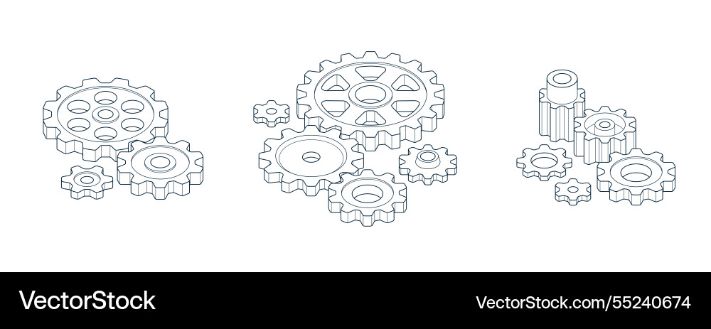 Mechanical engineering concept set gears and cogs Mechanical engineering concept set gears and cogs vector image