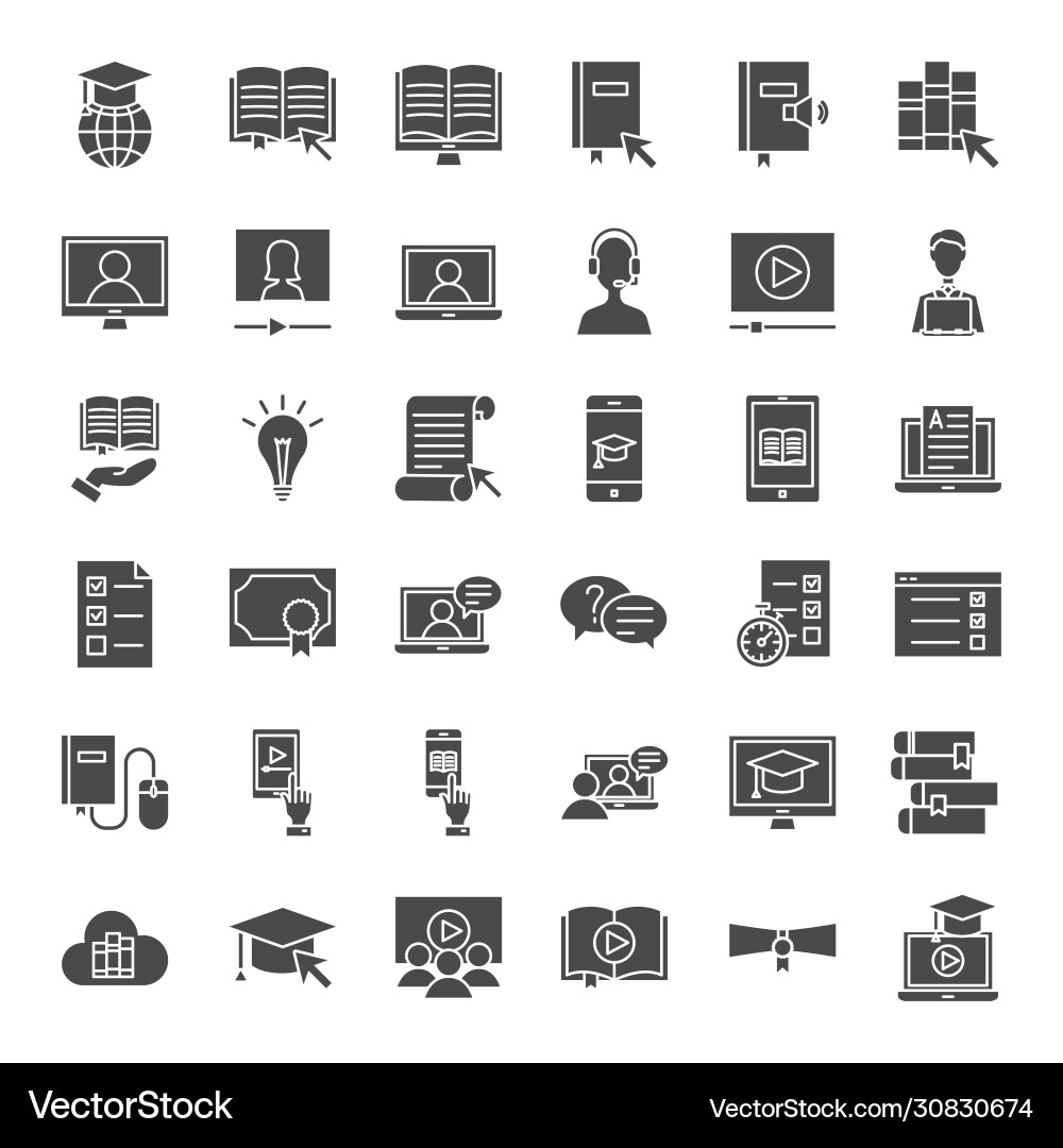 Online learning solid web icons Online learning solid web icons vector image