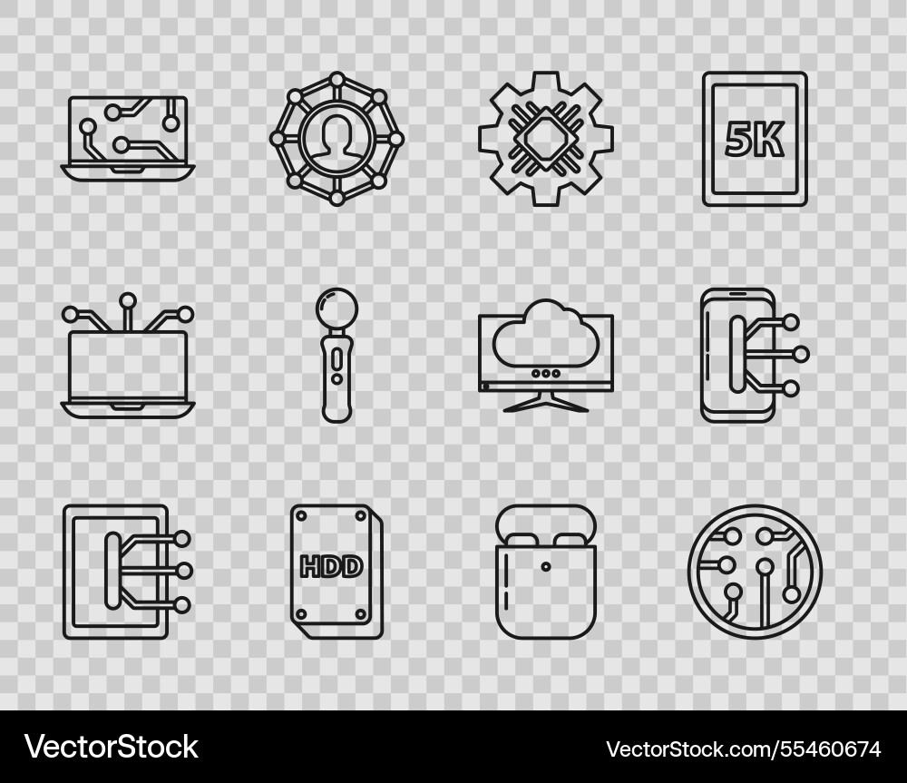 Set line tablet processor hard disk drive hdd Vector Image