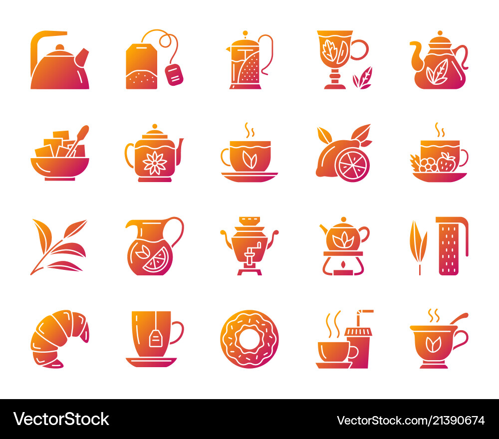 Tea simple gradient icons set Tea simple gradient icons set vector image
