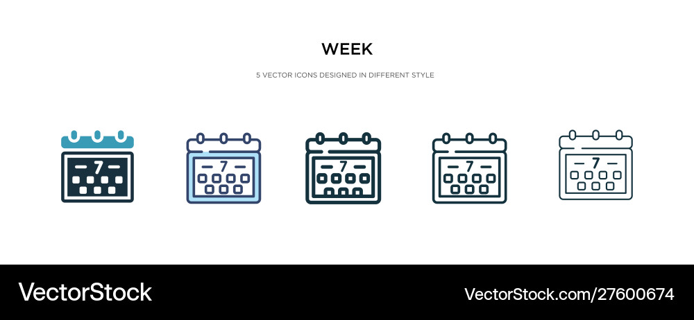 Week icon in different style two colored vector image