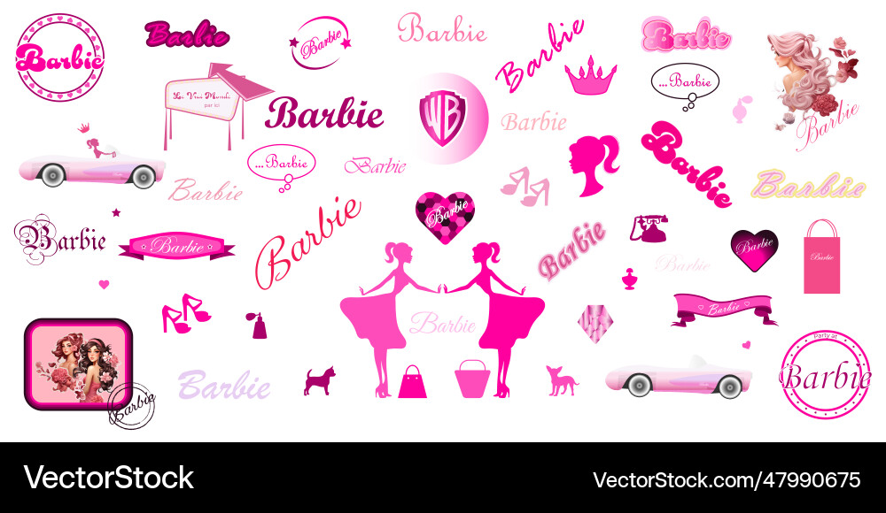 A large set of barbie lettering stamps A large set of barbie lettering stamps vector image