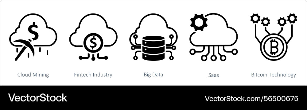 A set of 5 blockchain icons as cloud mining Vector Image