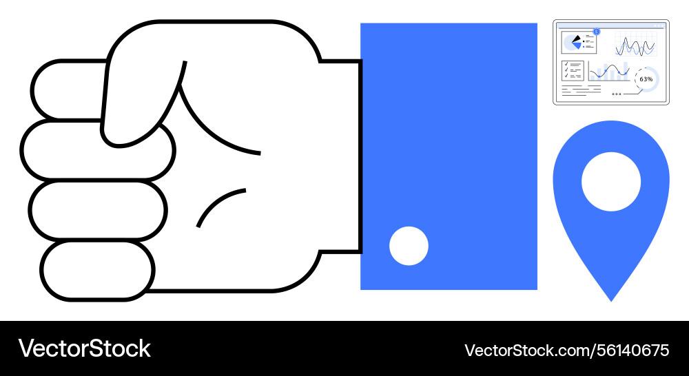 Hand gesture with data chart and location pin Vector Image