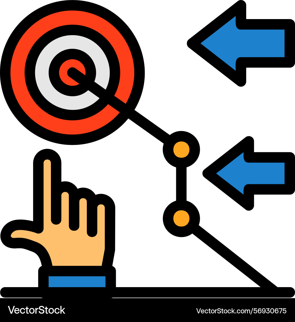 Hand with a target for goal setting line filled Vector Image