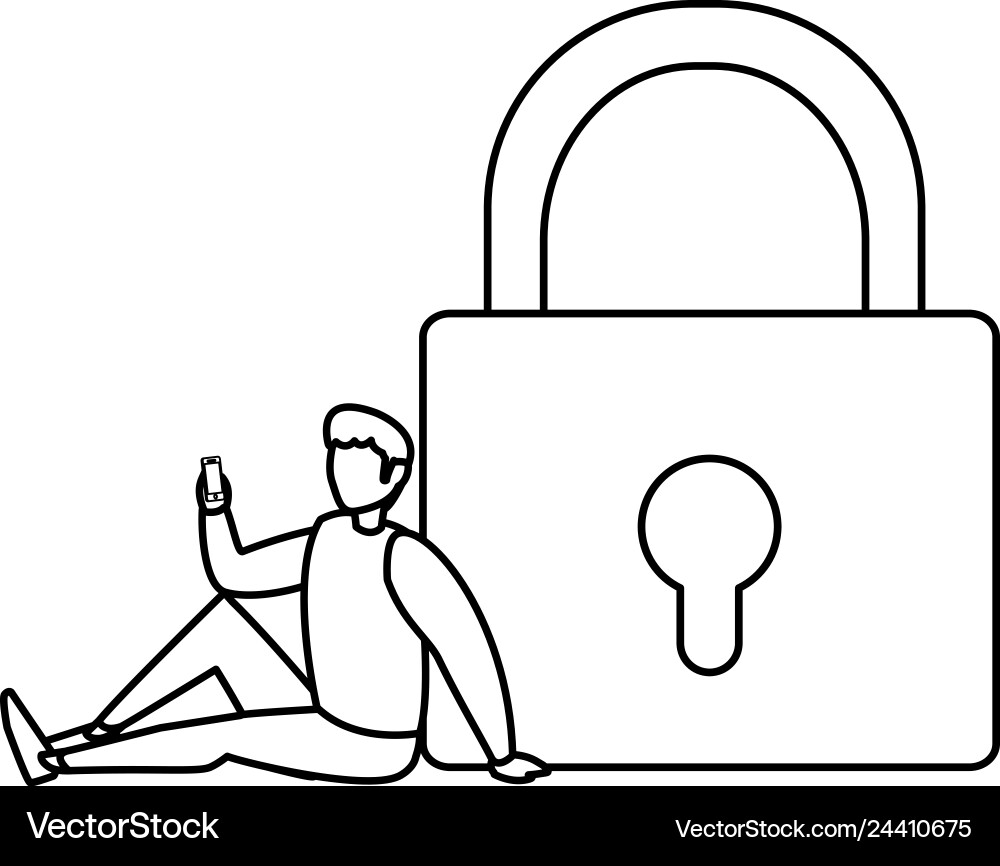 Man with safe secure padlock vector image