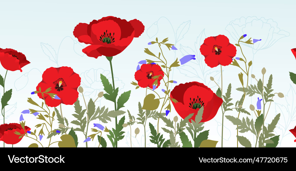 Minimal Poppy Flower Seamless Pattern Royalty Free Vector