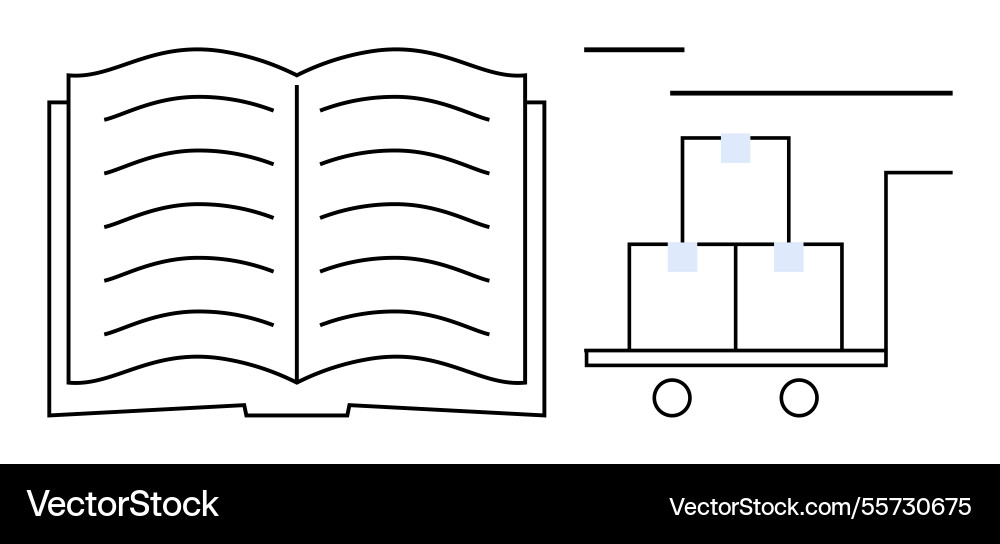 Open book and cart with boxes representing Open book and cart with boxes representing Vector Image