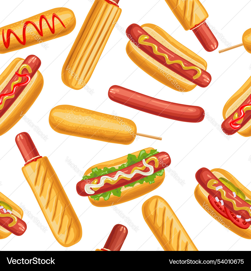 Seamless pattern different types hotdog Seamless pattern different types hotdog vector image