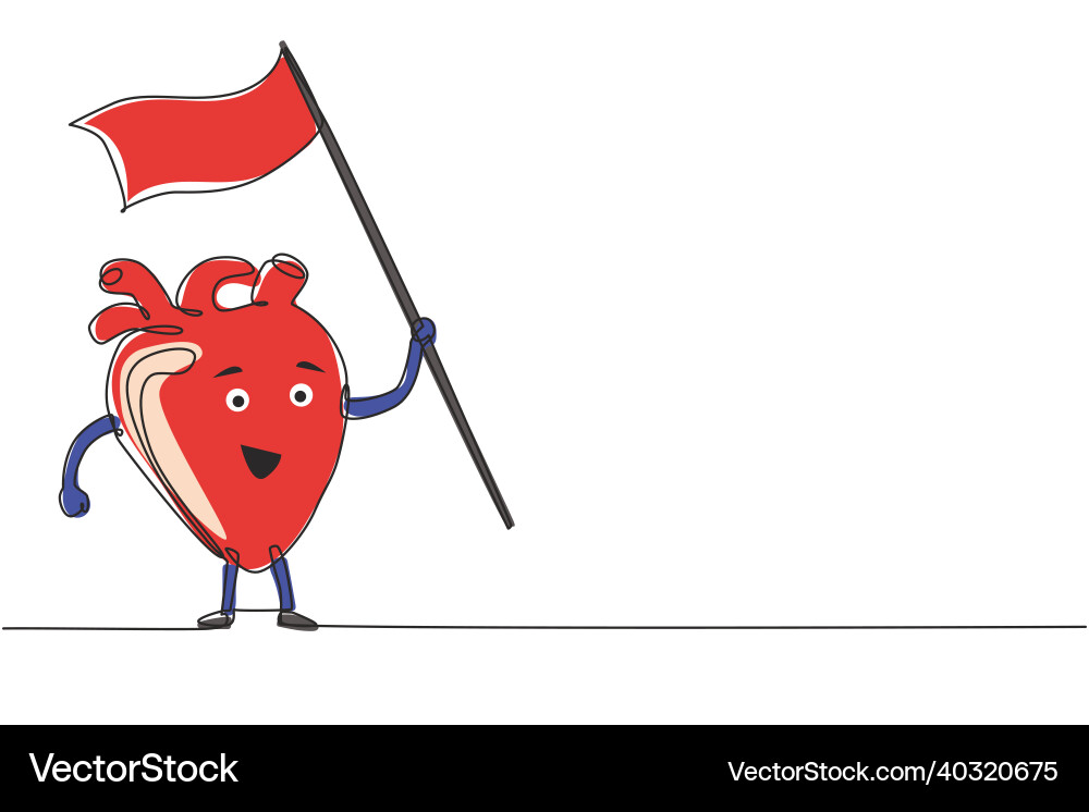 Single continuous line drawing character of heart Vector Image