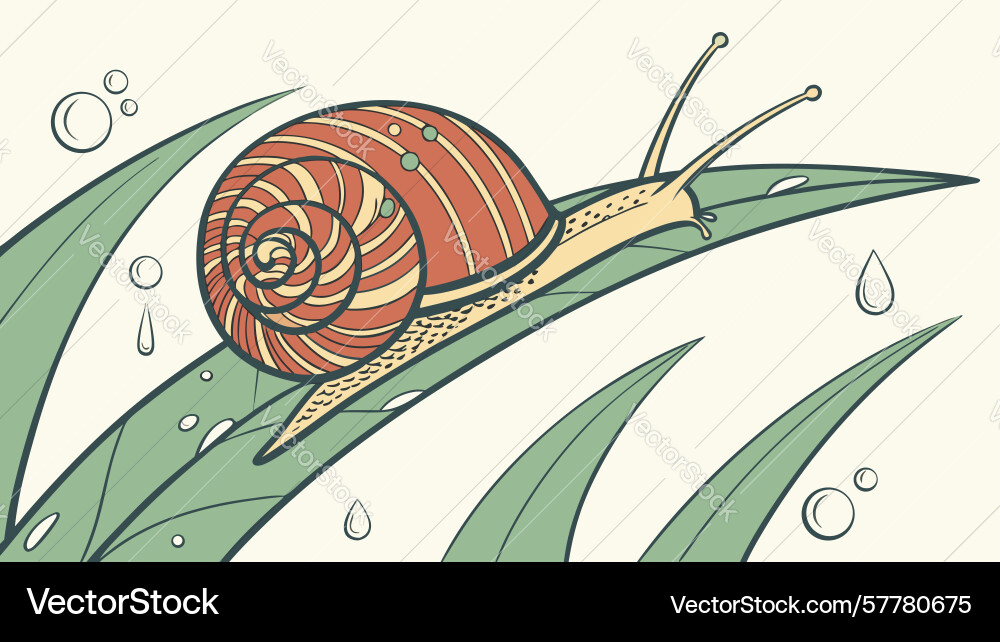 Snail on leaf in stylized design generative ai Vector Image