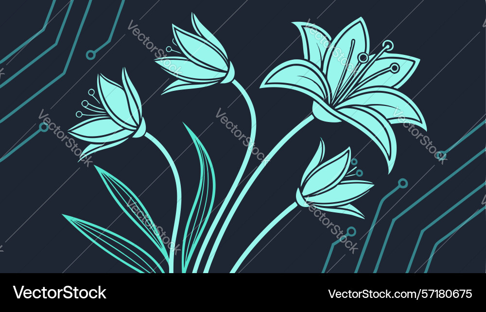 Tech-inspired floral design generative ai vector image
