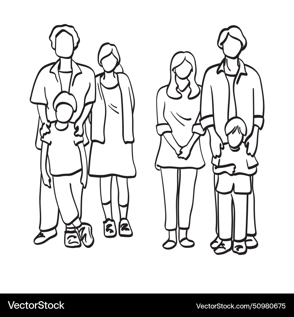Two family with father mother and son standing Two family with father mother and son standing vector image