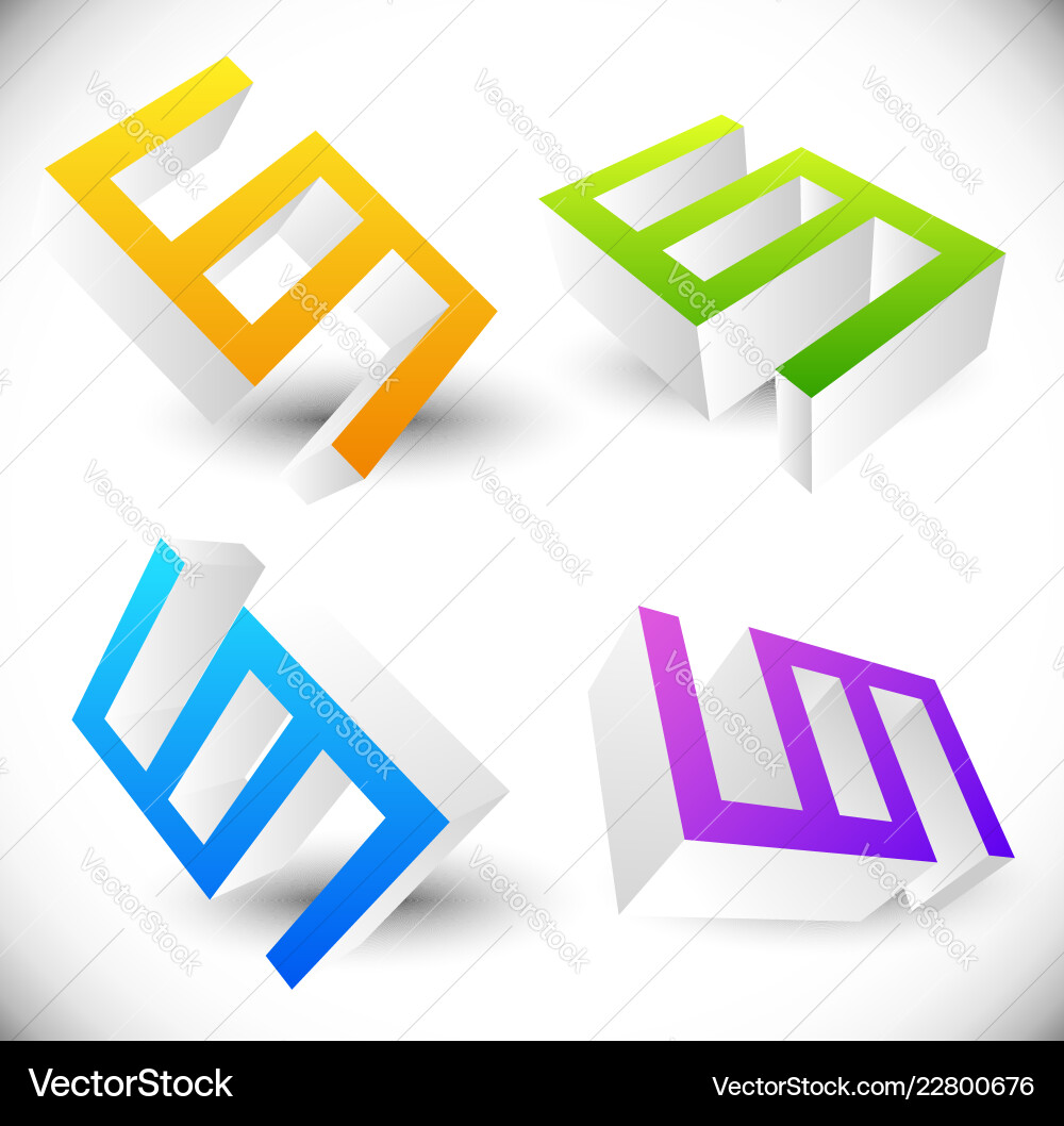 Angular 3d icons rotated in 4 angles Angular 3d icons rotated in 4 angles Vector Image