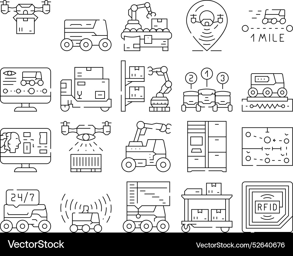 Autonomous robot delivery icons set Autonomous robot delivery icons set vector image