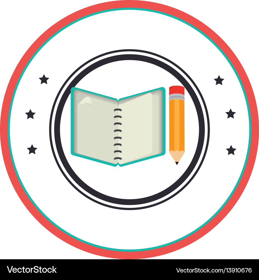 Circular border with starts and open notebook vector image