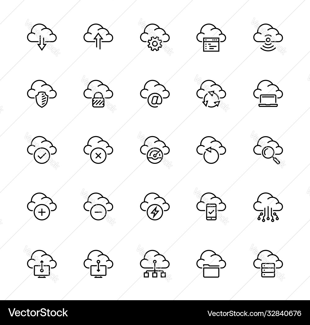 Cloud technology and computing icon set in thin Vector Image