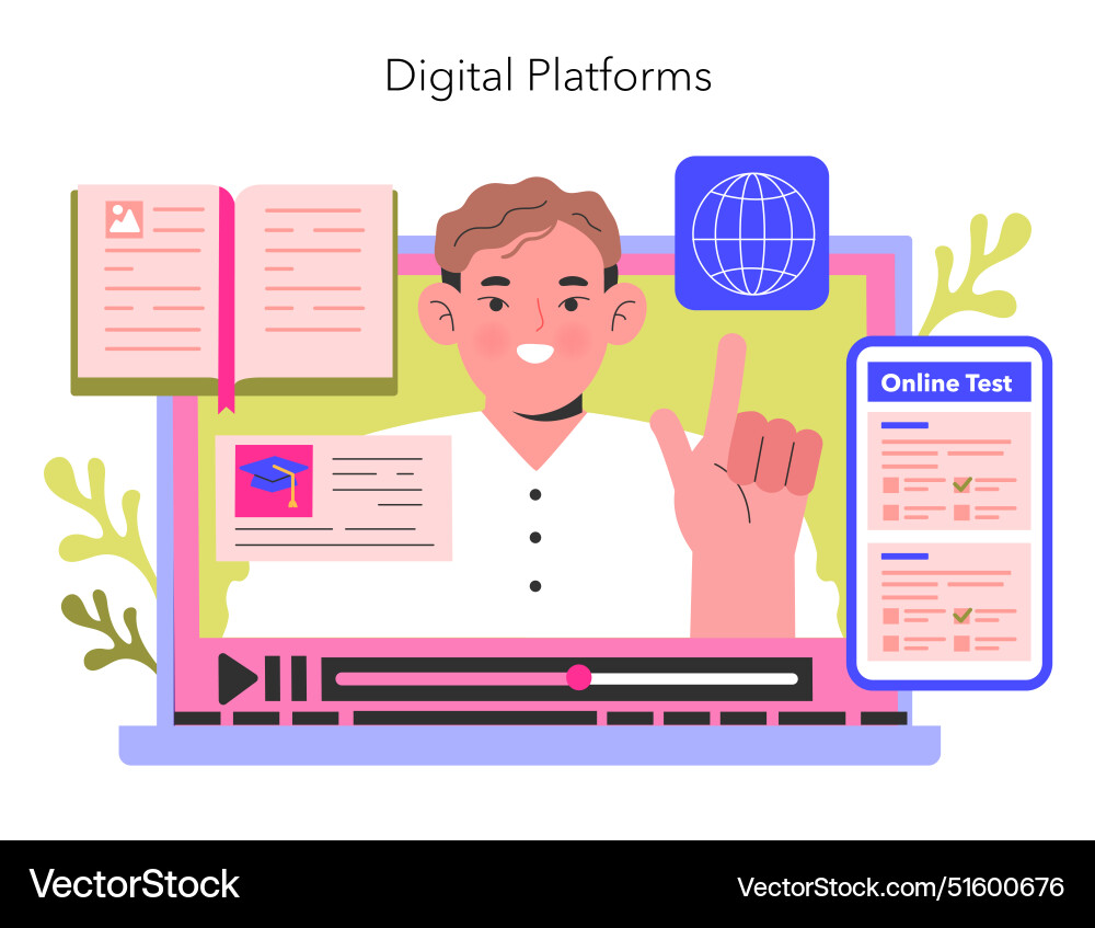 Digital platforms concept an instructor points Vector Image