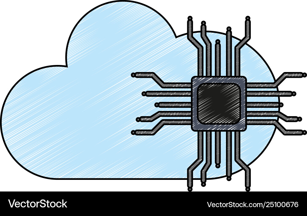 Microchip and cloud computing scribble Microchip and cloud computing scribble vector image