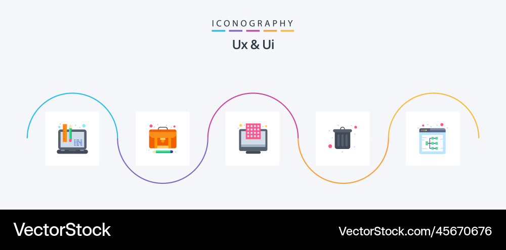 Ux and ui flat 5 icon pack including flowchart vector image