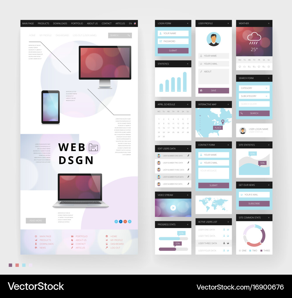 Website template design with interface elements Vector Image