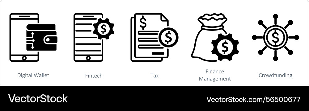 A set of 5 blockchain icons as digital wallet Vector Image