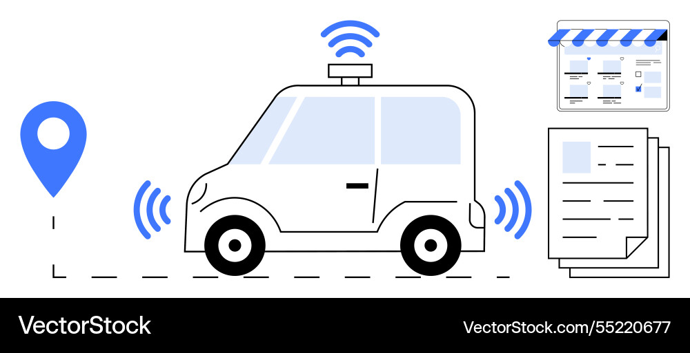Autonomous vehicle navigating with gps and local Autonomous vehicle navigating with gps and local vector image