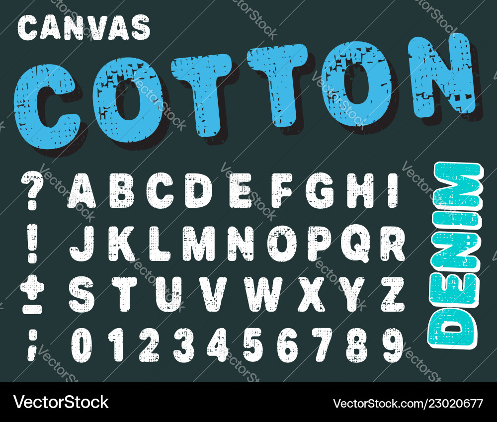 Canvas design numbers and letters cotton font Canvas design numbers and letters cotton font vector image