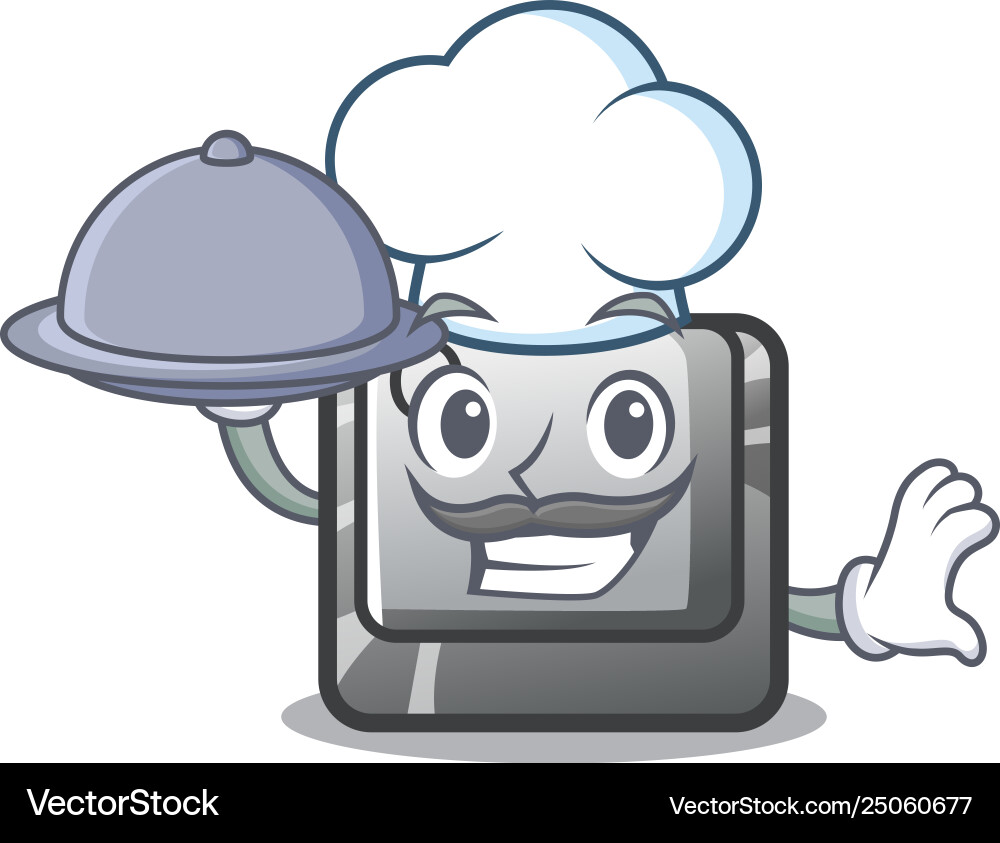 Chef with food button q in character shape Chef with food button q in character shape Vector Image