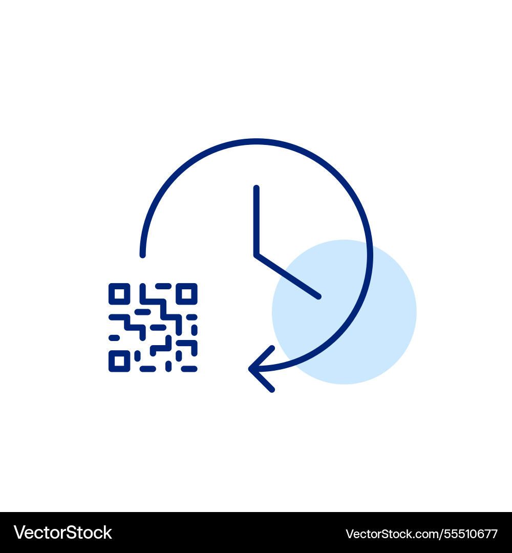 Clock with refresh arrow and qr-code symbol pixel Clock with refresh arrow and qr-code symbol pixel Vector Image