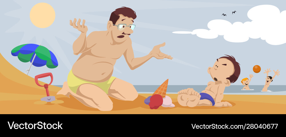Lustiger Vater und Sohn am Strand Vektorbild