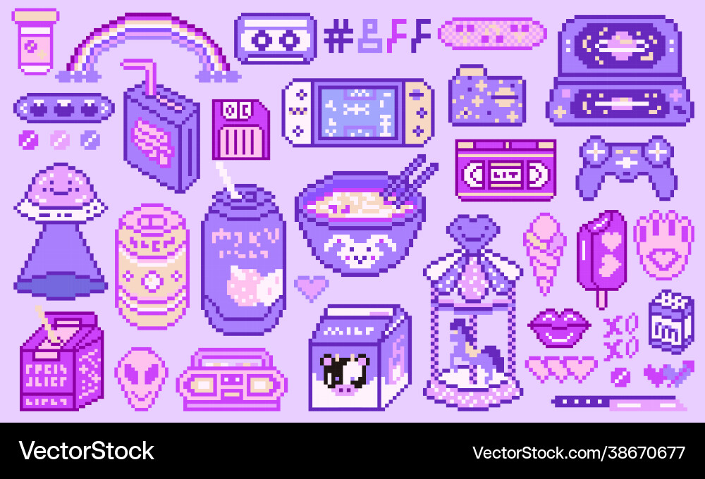 Pixel art 8 bit objects retro digital game assets Pixel art 8 bit objects retro digital game assets Vector Image