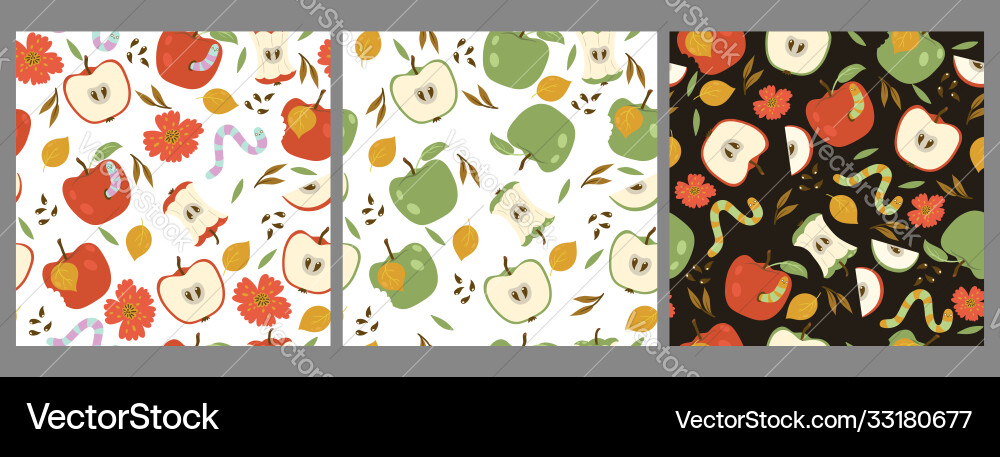 Set seamless patterns with red and green apples Set seamless patterns with red and green apples vector image