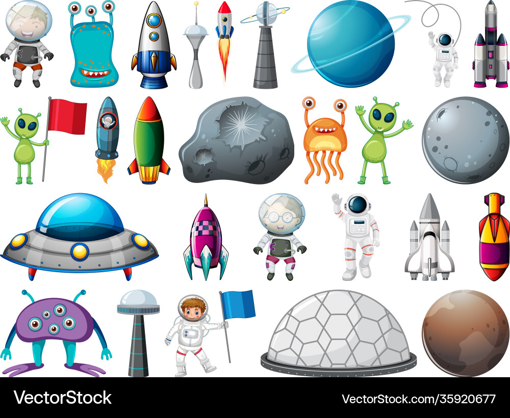 Set space objects and elements isolated Set space objects and elements isolated vector image