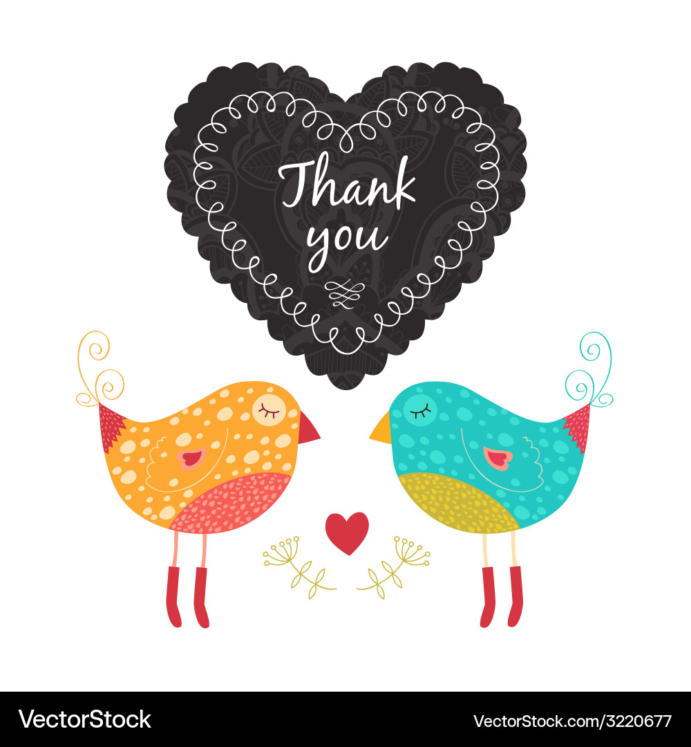 Thank you card with birds Royalty Free Vector Image