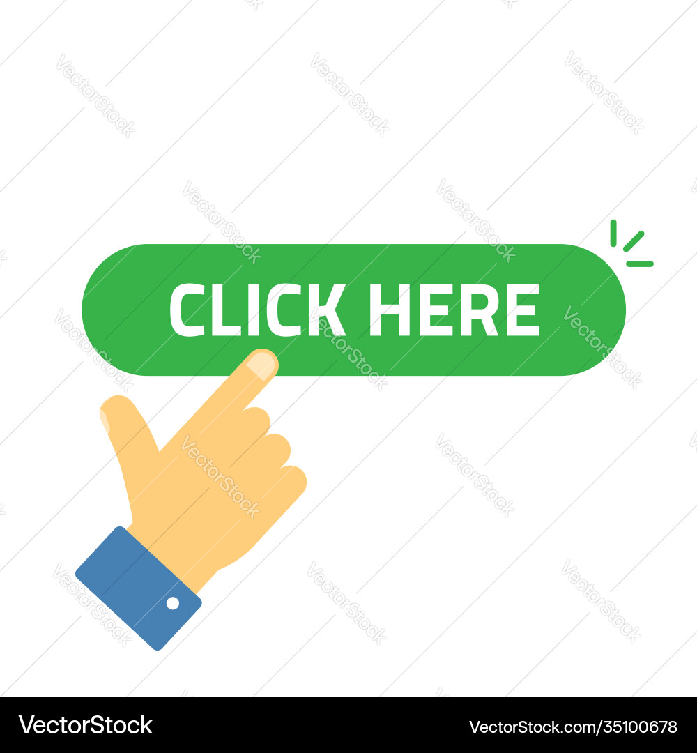 Click here button with clicking hand pointer vector image