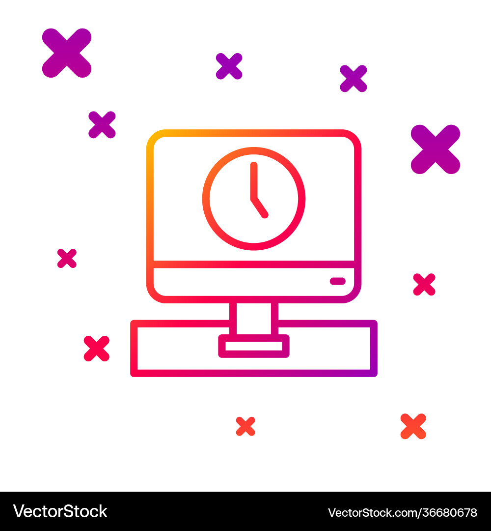 Color line computer monitor time icon isolated Color line computer monitor time icon isolated Vector Image