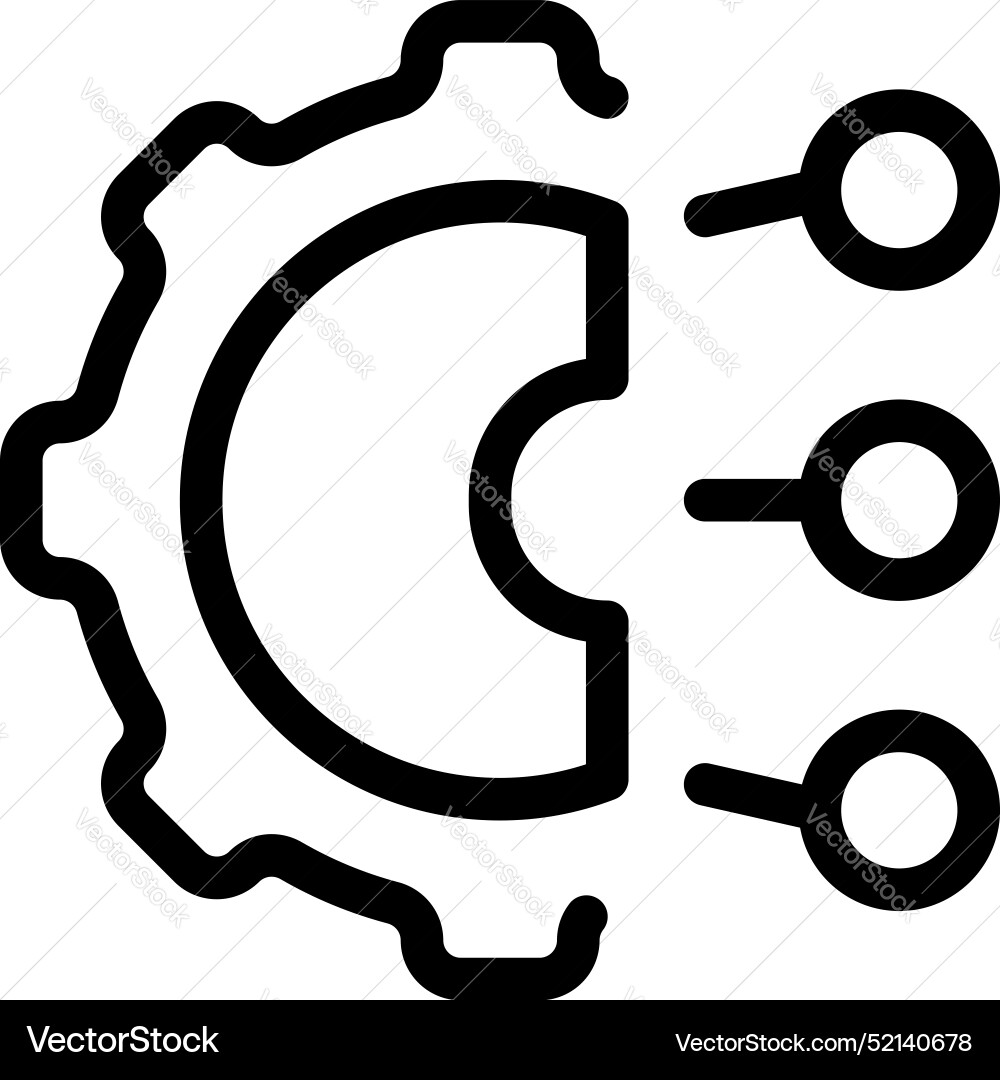 Gear connecting with three dots representing data Gear connecting with three dots representing data vector image