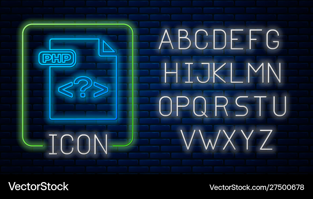 Glowing neon php file document download Glowing neon php file document download vector image