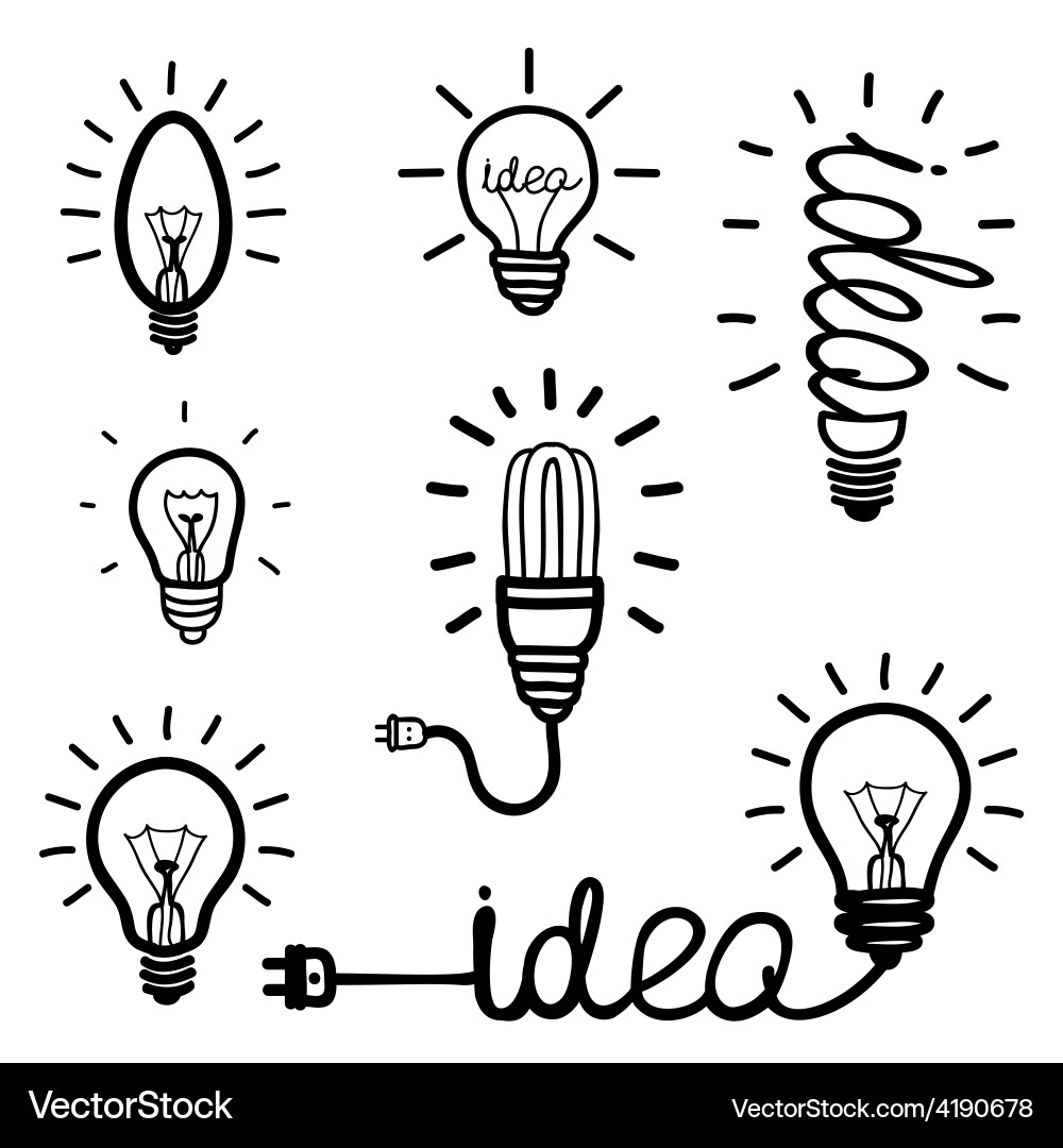 Hand Drawn Lightbulb Icons - Innovation & Ideas vector image